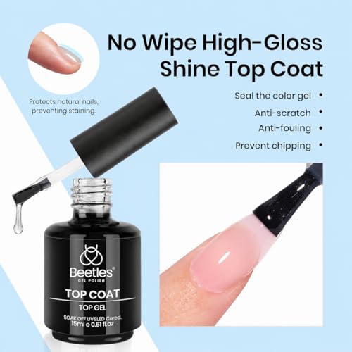 Image of Beetles 3Pcs 15ml Builder Nail Gel with No Wipe Top Coat and Base Coat Kit for Gel Polish Shine Finish & Long Lasting Nail Protection UV /LED Lamp Needed Gift for Women