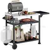Outsunny Carrello per Barbecue da Esterno Pieghevole 125x65x84 cm Nero