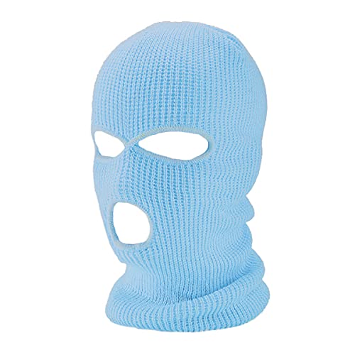 3-Hole Winter Knitted Ski Mask, Outdoor Warm Balaclava Full Face Cover Thermal Cycling Mask MK3C Sky Blue