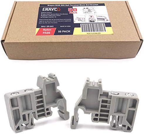 Erayco E/UK DIN Rail Terminal Blocks End Stopper Bracket Grey, Terminal Block Connector (Pack of 50)