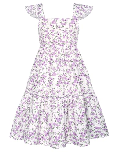 GRACE KARIN Girls Floral Dress Tie Back Flutter Sleeves Casual Summer Dress for 5-12Y