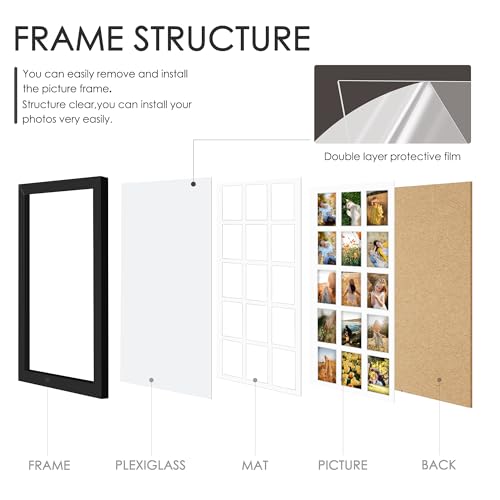 Image of DUENPY 14x32 Picture Frame 4x6 Collage Picture Frame Displays Fifteen 4x6 inch Photos Collage Wall Decor Wall Hanging Black