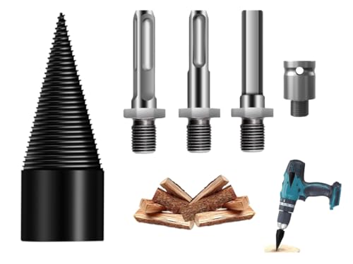 Anlising Taladro Divisor de Leña, 32MM Astilladora de Leña con 4 Asas de Taladro, Broca de Madera para leña, Broca para Cortar Leña Juego, Divisor de Troncos, para Familia, Acampar, Granja, Fábrica