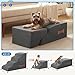 Dog Stairs 4 Steps for Small Dogs and Cats to Get on High Beds, Couch or Car, Pets Can Climb, Sit, Lie Down or Perch to Look Out Windows on The Spliceable Ramp, Provides Support, Grey（19
