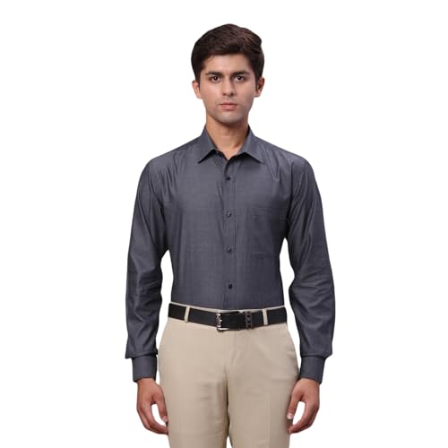 Image of Raymond Men Pure Cotton Slim Fit Solid Pattern Semi Cut Away Collar Formal Shirt