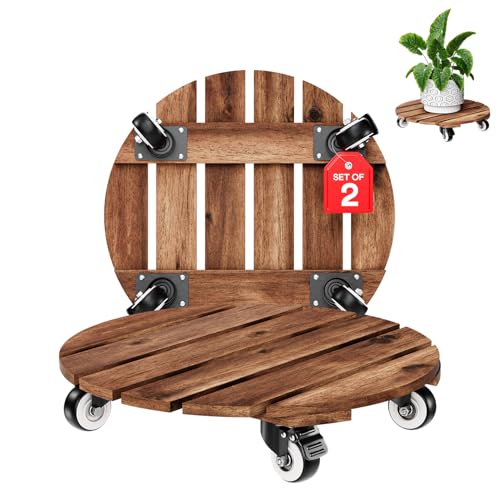 Pflanzenroller aus Holz mit Rädern, robust, 119,7 kg Kapazität, 30,5 cm Akazien-Hartholz, Pflanzenständer mit 360° feststellbaren Rädern… – Ansicht 1