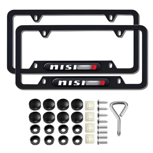 JULOPO 2 Pcs Black license plate frames license plate covers compatible for nismo Accessories metal aluminum material screw caps cover set, NxxxO