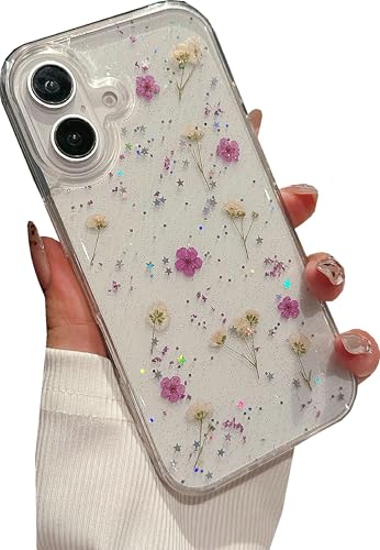 Coque iPhone 17 fleurs véritables antichoc silicone souple violet