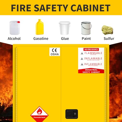 Image of 450 Gallon Flammable Cabinet 75H x 40W x 40D, Hazardous Storage Cabinet, Galvanized Steel Safety Storage Cabinet, Adjustable Shelf Fireproof Cabinet, for Commercial Industrial and Home Use