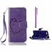 Produktbild MUTOUREN PU Ledercase für Samsung Galaxy A5 (2016 Version) A510F Portemonnaie Tasche im Bookstyle Hüllen Scratch Telefon-Kasten Handyhülle Geldbeutel + Metall Stylus Stift-Liebe Herz Lila