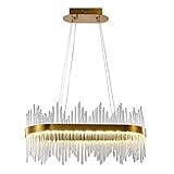 Modern Crystal Chandelier, Luxury LED Pendant Light Fixture, Oval Raindrop Chandelier Adjustable...