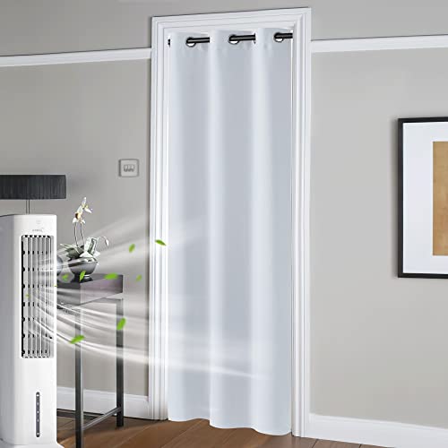 Image of RYB HOME Room Darkening Door Curtains Top Grommets, Energy Smart Privacy Room Divider Noise Reducing Backdrops for Bathroom Doorway /Patio Door, Greyish White, W42 x L80, 1 Panel
