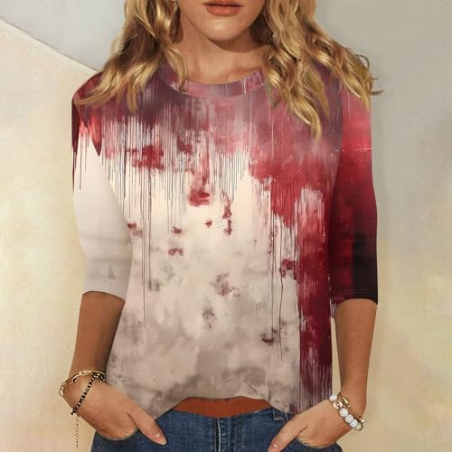 Halloween Shirts for Women 3/4 Sleeve Plus Size Crewneck Loose Fit Cute T Shirt Halloween Costumes for Women 2025