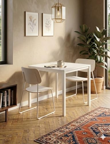 Kompakt Yemek Masası 88x60 Beyaz Metal Ayak ve Beyaz Tabla