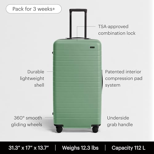 Image of Away Trunk Checked Luggage - 31-Inch Lightweight Hardside Suitcase with 360 WhisperGlide Spinner Wheels, Interior Compression System, TSA-Accepted Lock - Sea Green