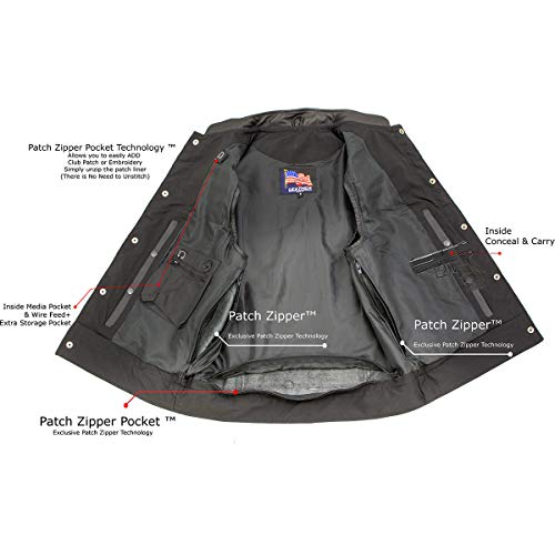 Xelement Usa Leather 1205 Men's Black 'Combat' Leather Motorcycle Vest - 4X-Large #TOP5