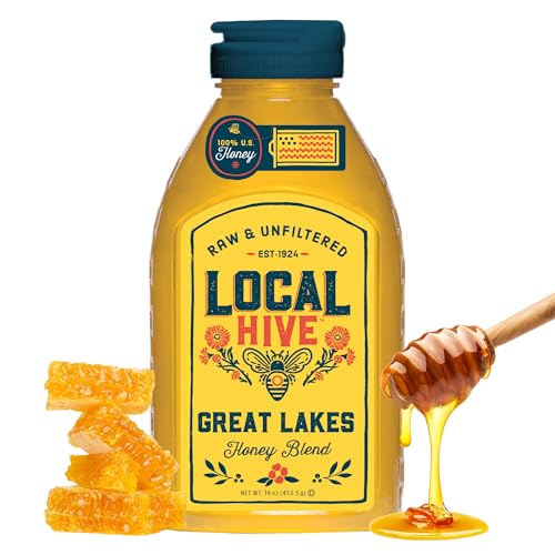 Image of Local Hive Great Lakes Raw & Unfiltered - 16 oz | 100% Pure U.S. Honey | Natural Sweetener Sourced from American Bees & Beekeepers | Light Silky Smooth Flavor | Ideal for Tea, Baking & Cooking