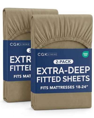 Image of CGK Linens 2 Pack Extra Deep Twin XL Fitted Sheets - Khaki