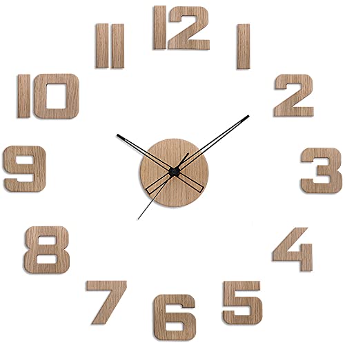Prim Veneer DIY Grande Horloge Murale en Bois - Fabriqué en UE - Chiffres en Bois 3D - sans Bruit de tic-tac - Horloge Murale à Faire soi-même - Diamètre de 600 à 1000 mm
