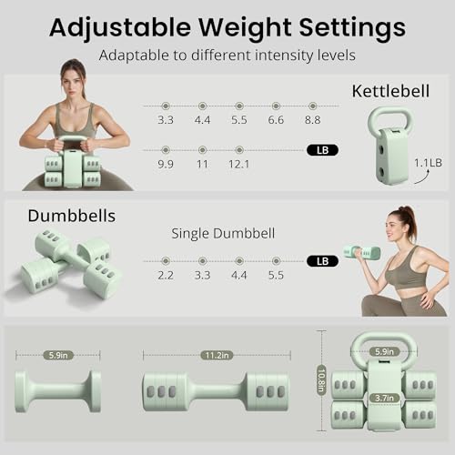 Regulowany zestaw hantli 2 w 1 dla kobiet - 4 poziomy (od 1 kg do 5,5 kg) - ciężarki do domowej siłowni dla kobiet w domu - hantle fitness