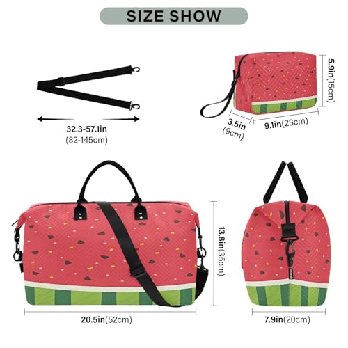 Watermelon Slice Red Large Travel Duffle Bag Weekender Overnight Bags Gym Yoga Bag for Women Men with Toiletry Bag3