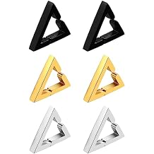 Triangle Clip On Non-Pierced Earrings Hoop for Men Women, Stainless Steel Punk Geometry Huggie Hoop Earrings Non-Piercing Jewelry