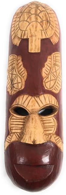 Fijian Tiki Mask 20 in with Carved Turtle & Ceremonial Knife | #mdr1900550