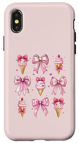 アイスクリームコーン ストロベリーガール ピンク コケット リボン スマホケース iPhone X/XS 用