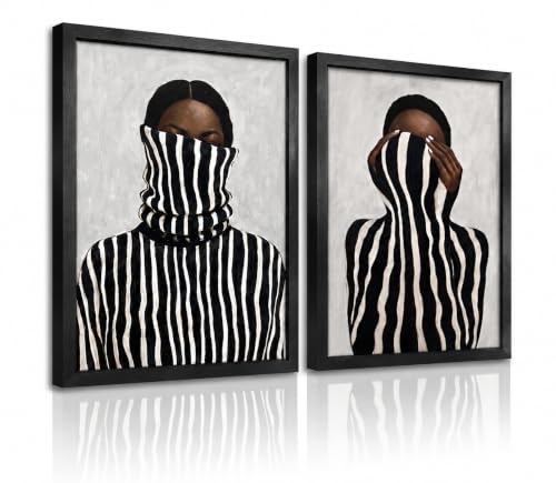 Abstract Black White Canvas Wall Art 2Pcs Modern Minimalist 24x16Inch