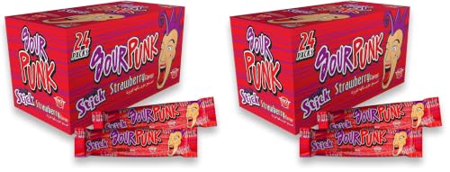 Image of Sour Punk Candy Sticks, Strawberry flavor - Pack of 48 (40g each), Sweet and Sour Chewy Candies || party treats pack || share with friends and family