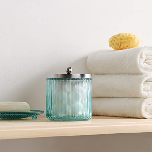 Kmwares 2-Pack Glass Qtip Holder Dispenser Set For Cotton Ball, Swab, Round Pads, Floss Picks With Silvery Metal Lid - Bathroom Canister Storage Organization And Vanity Makeup Organizer (Blue) #TOP3