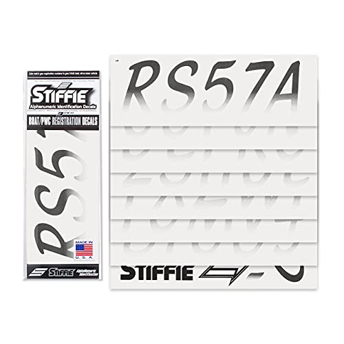 Image of STIFFIE Whipline Black /White 3 inch Boat & PWC Registration Decals • Numbers Letters Stickers