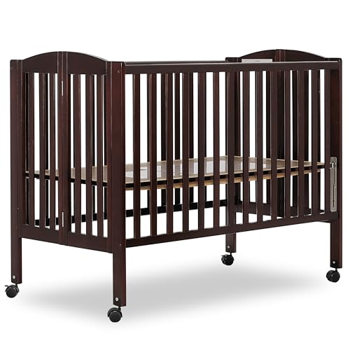 Image of Dream On Me Full-Size 2-in-1 Folding Baby Crib in Espresso, GreenGuard Gold & JPMA, Portable, Patented Quick Folding System, Strong Wheels, 2 Adjustable Mattress Heights