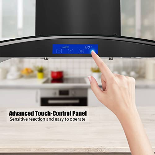 30 Inch Island Range Hood 700Cfm Stainless Steel Convertible, Ceiling Vent Hood With Tempered Glass, 3-Speed Exhaust Fan, Led Lights, Lcd Display Touch Panel And Permanent Grease Filters #TOP4