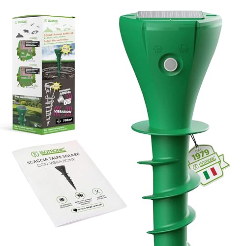 ISOTRONIC - Repellente per talpe solare da infilare e avvitare I Spaventa talpe per il giardino I Repellente per talpe, allontana arvicole, spaventa arvicole, IP65 (1)