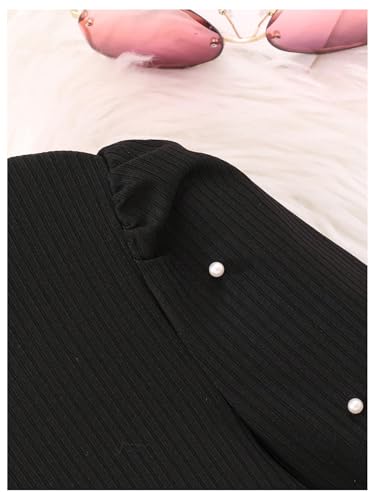 Floerns Girl's Pearl Beaded Puff Long Sleeve Pullover Top Crew Neck Ribbed T Shirts4