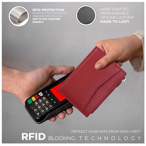 Image of Oak Leathers Leather Wallet For Women - Small RFID Coin Purse Credit Card & ID Holder for Ladies, Gift for Women's, Bifold Wallets (Nappa Red)