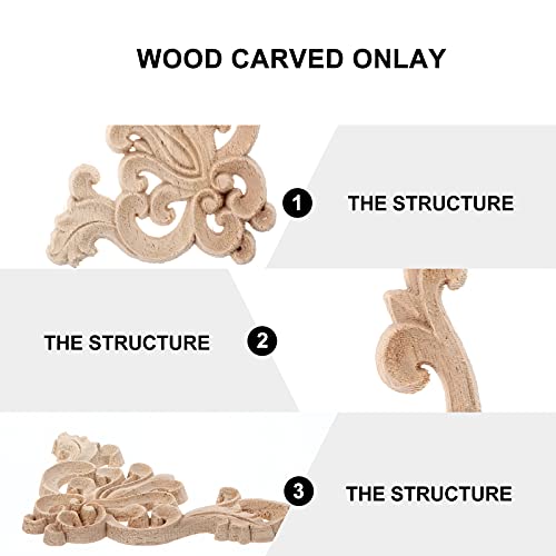 Homoyoyo Decorative Stickers 4Pcs Wooden Carved Onlay Applique Unpainted Furniture Corner Onlay Decoration for Wall Windows Door Cabinets Mirrors Applique - Image 3