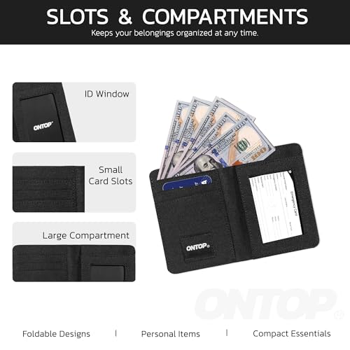 ONTOP Vertical Bifold Wallet, Minimalist Card Holder, Ultra Lightweight, Water Resistant, Unisex (Light Beige/Black)3