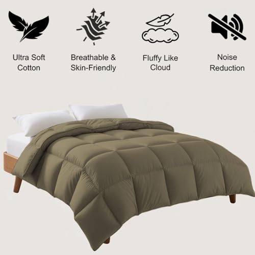 Image of Full Size Comforter Set - All Season Down Alternative Bedding Comforter Set - Quilted Duvet Insert with Corner Tabs - Box Stitched Blanket - Breathable, Soft - Taupe