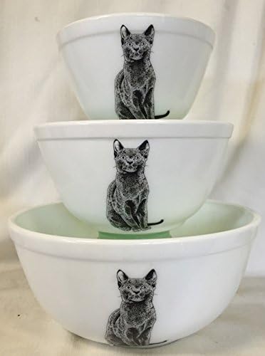 Juego de 3 cuencos mezcladores para anidar, hechos en Estados Unidos, Mosser, vaso de leche con gato negro