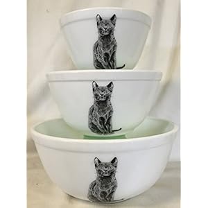 Mixing Nesting Bowls Set of 3 – American Made – Mosser – Milk Glass w/Black Cat