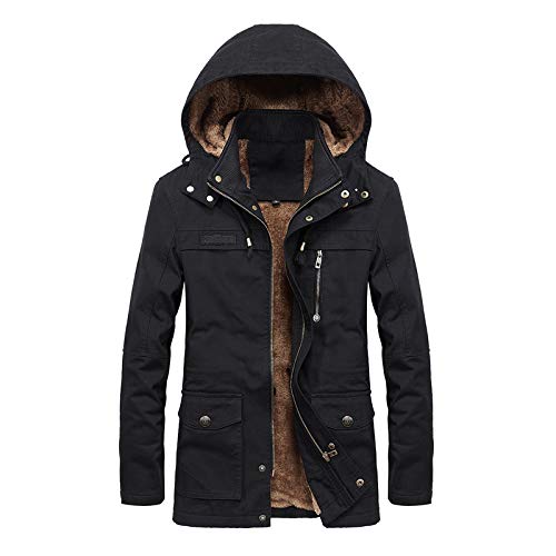 Parka à capuche en polaire homme chaude et isolante Jinyuan noire grand confort