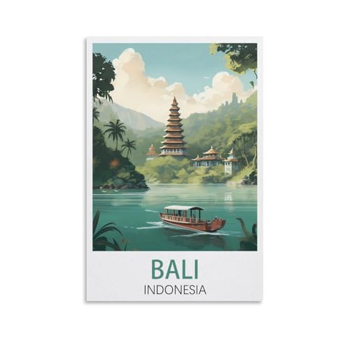 Poster de voyage vintage Bali Indonésie - Motif arbre - 20 x 30 cm - Pour décoration d'intérieur, salle de bain, chambre à coucher, bureau, salon