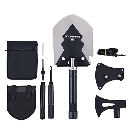 Folding Camping Hatchet with Shovel, Military Grade Wilderness Survival Gear Kit with Shovel Axe Saw Hammer Fire Starter Whistle, Compact Camp Splitter Chopping Axe for Hunting Hiking Backpacking