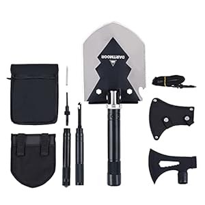 Folding Camping Hatchet with Shovel, Military Grade Wilderness Survival Gear Kit with Shovel Axe Saw Hammer Fire Starter Whistle, Compact Camp Splitter Chopping Axe for Hunting Hiking Backpacking