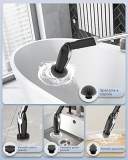 Leebein Spazzola Rotante Pulizia Casa, Spazzola Elettrica per Pulizia con 8 Testine Sostituibili, Telecomando, 2 Velocità di Rotazione e Manico Allungabile Regolabile 38-132CM per Bagno/Cucina