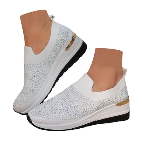 Generisch Scarpe da ginnastica da donna con strass, eleganti, per feste, scarpe da ginnastica basse, comode da barca, per il tempo libero, per attività all'aria aperta, O bianco., 42 EU