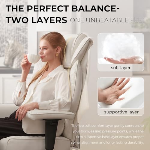 Image of Dowinx Big and Tall Office Chair 400 Lbs with Rotating Massage Lumbar Support, Wide Thick Seat Cushion and Adjustable Armrest,Computer Gaming Chairs with Footrest, White