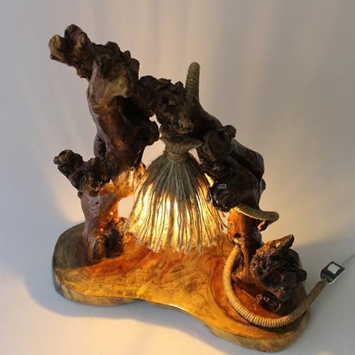 Image of Handcrafted Accent Wooden Lamp - Exquisite 46cm Artistic Light with Storage Base & LED Bulb - Perfect for Sophisticated Home & Office Spaces - Eco-Friendly & Robust Artisanal Decor Piece
